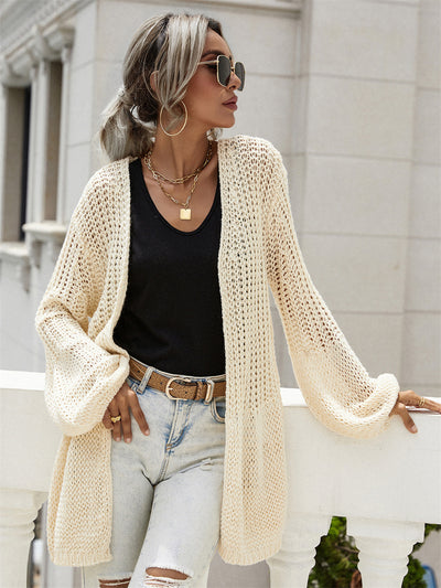 Solid Color Cardigan Flared Sleeve Sweater