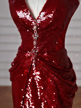 Burgundy Mermaid Pleats Backless Prom Dress