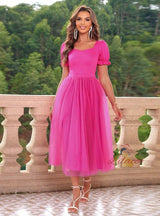 Short Sleeve Square Neck Party Dress