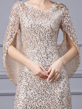 Gold Sequins Short Sleeve Mother Of The Bride Dress