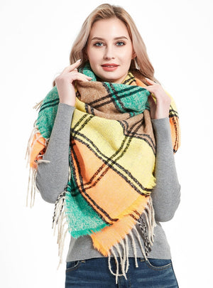 Plaid Thick Fringed Scarf Shawl