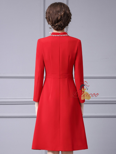 Red Long Sleeve Beading Mother Of The Bride Dress