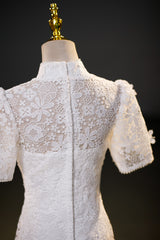 White Lace Short Sleeve Wedding Dress