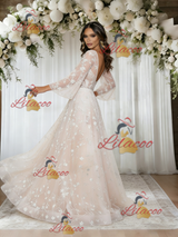 Champagne V-neck Lace Wedding Dress