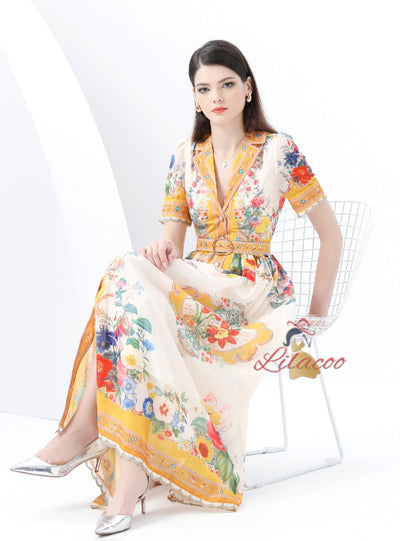 Short Sleeve Printed Short Sleeve Long Dress
