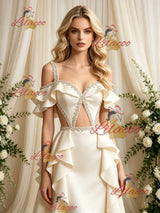 Ivory Satin Straps Beading Wedding Dress