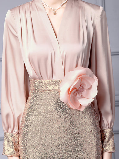 Long Sleeve V-neck Sequins Mother Of The Bride Dress