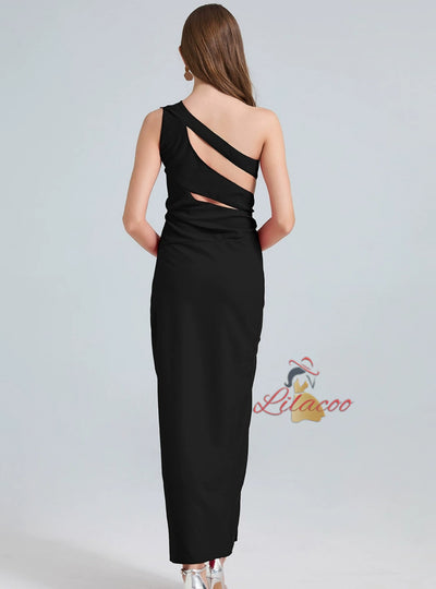 Sexy One Shoulder Sleeveless Metal Slim Dress