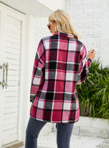 Long Sleeve Plaid Shirt Woolen Coat