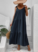 Solid Color Sleeveless Suspender Long Dress