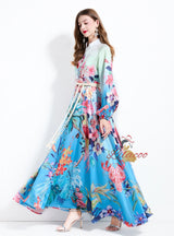 Retro Printed Long Sleeve Dress