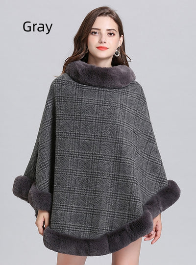 Loose Plaid Crewneck Cape Shawl