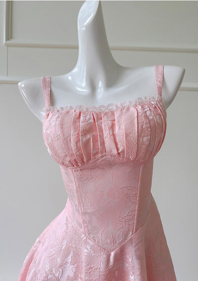 Pink Sleeveless Suspender Dress