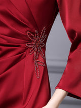 Burgundy Long Sleeve Mother Of The Bride Dress