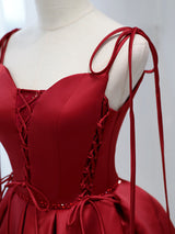 Burgundy Satin Straps Homecoming Dress