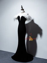 Black Mermaid Velvet Feather Prom Dress