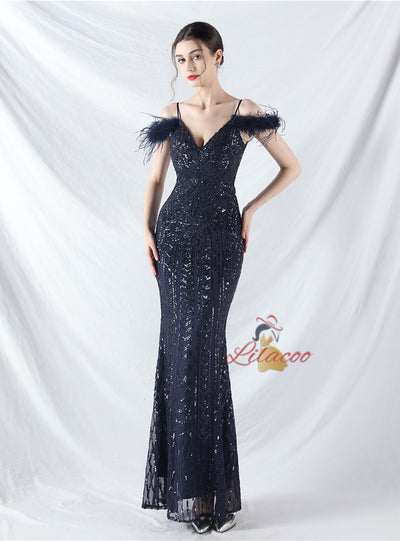 Mermaid Sequins Spaghetti Straps Prom Dress