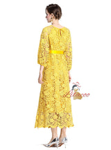 Long Sleeve Round Neck Slim Waist Lace Dress