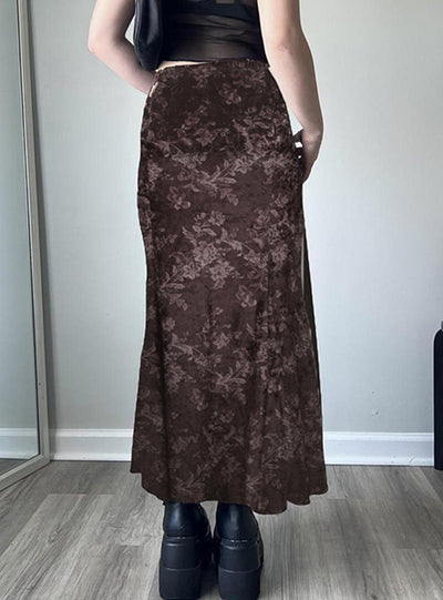 Retro Printed High Waist Slim Velvet Skirt