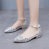 Leisure Pointed Low Heel Rhinestone Bride Shoes