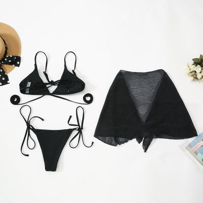 Silk Swimming Beach Bikini Three Piece Suit