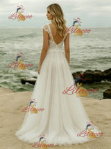 White Tulle Lace Straps Wedding Dress