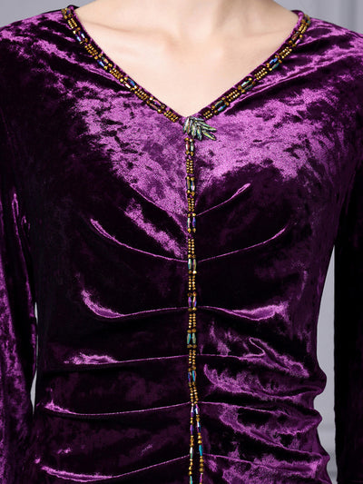 Purple Velvet Beading Mother Of The Bride Dress