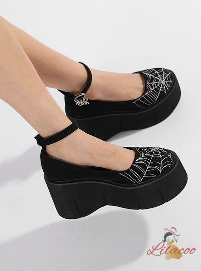 Retro Thick-soled Spider Web Mary Jane Shoes