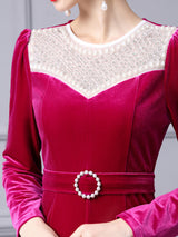 Fuchsia Velvet Long Sleeve Mother Of The Bride Dress