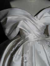 Vintage White Satin Flower Wedding Dress