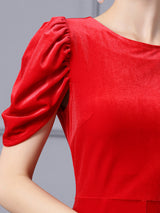 Red Velvet Short Sleeve Split Mother Of The Bride Dress