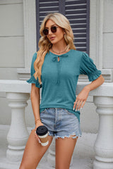 V-neck Lace-up Loose Short-sleeved T-shirt