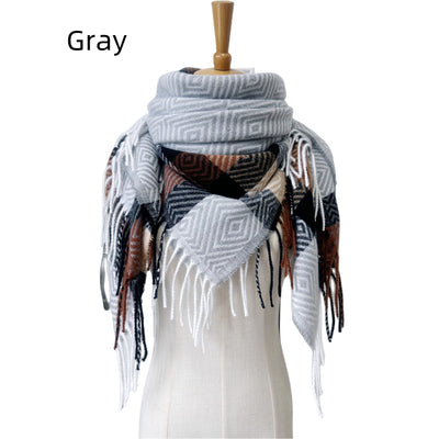 Rhombic Plaid Fringed Square Scarf
