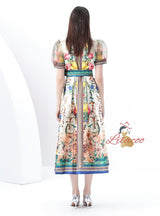 Short-sleeved Wide Swing Print Long Dress