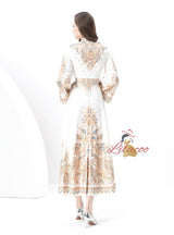 Retro Printed Long-sleeved Dress