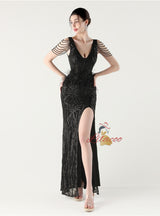 Mermaid Sequins V-neck Beading Prom Dress