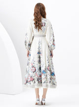 Retro Printed Bubble Sleeve Dress