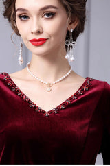 Burgundy Velvet Crystal Mother Of the Brides Dress