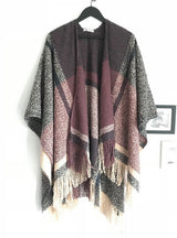 Plaid Split Shawl Fringed Scarf Cloak