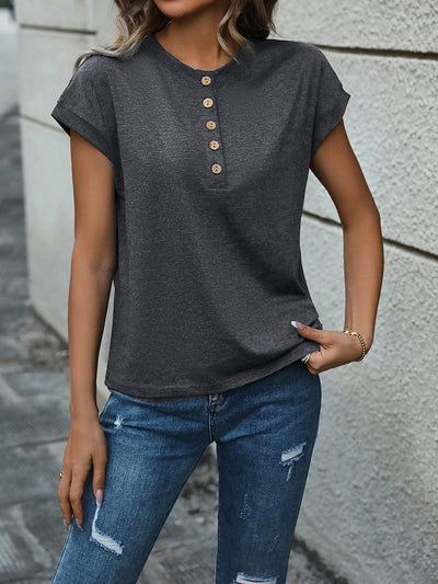 Women Button Short Sleeve T-shirt