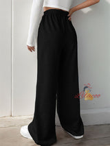 High-waist Solid Color Wide-leg Casual Pants