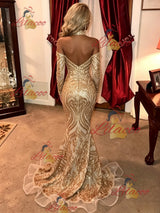 Gold Mermaid Sequins Long Sleeve Prom Dress