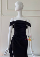 Black Off the Shoulder Pleats Prom Dress