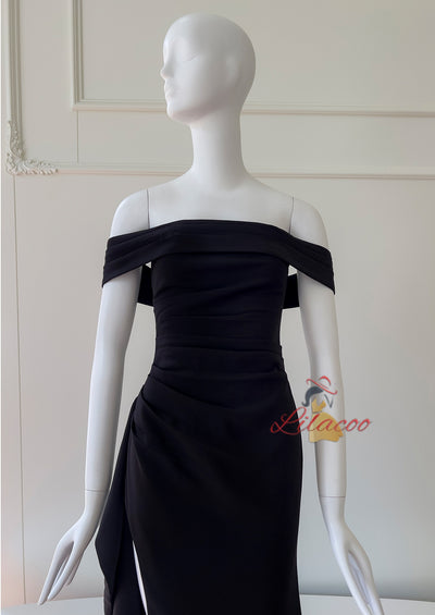 Black Off the Shoulder Pleats Prom Dress