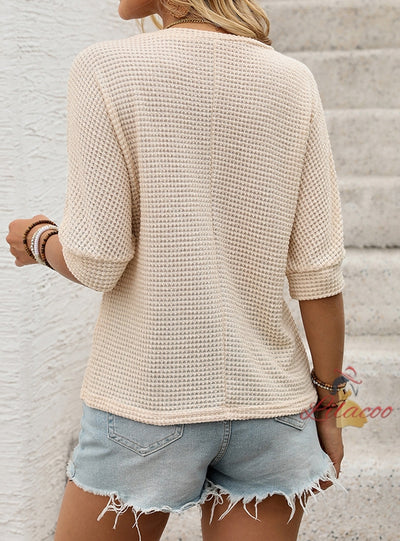 Apricot Casual Flower Embroidered T-shirt Top