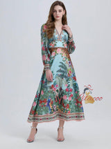 Bohemian Printed V-neck Long Sleeve Beach Dress