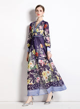Summer V-neck Chiffon Printed Long Dress
