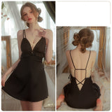 Sexy Backless Ice Silk Suspender Pajamas