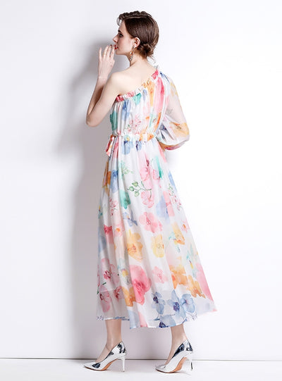 Bubble Sleeve Slim Print Dress
