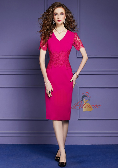 Purple V-neck Lace Mother Of The Bride Dress